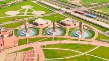 At the heart of the complex are towering 65-foot bronze statues of Atal Bihari Vajpayee, Pandit Deendayal Upadhyay, and Shyama Prasad Mukherjee. (Photo: X)