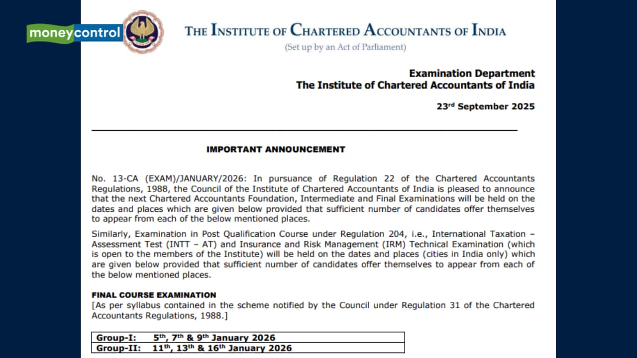 ICAI CA January 2026 exam dates announced; check dates for CA Foundation, Inter and Final exams
