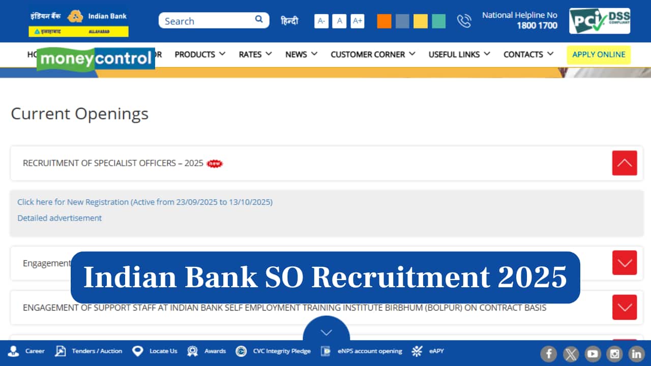 Indian Bank SO Notification 2025: Check vacancies, fees, registration date & direct link to apply