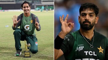 Nashra Sundhu replicates Haris Rauf’s ‘6’ celebration. (Photo: X)