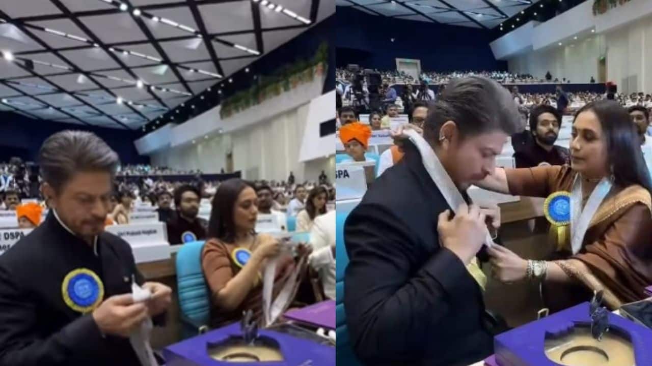Rani Mukerji sweetly helps Shah Rukh Khan wear his National Award Medal, fans say 'Achievements always hits different': Watch video