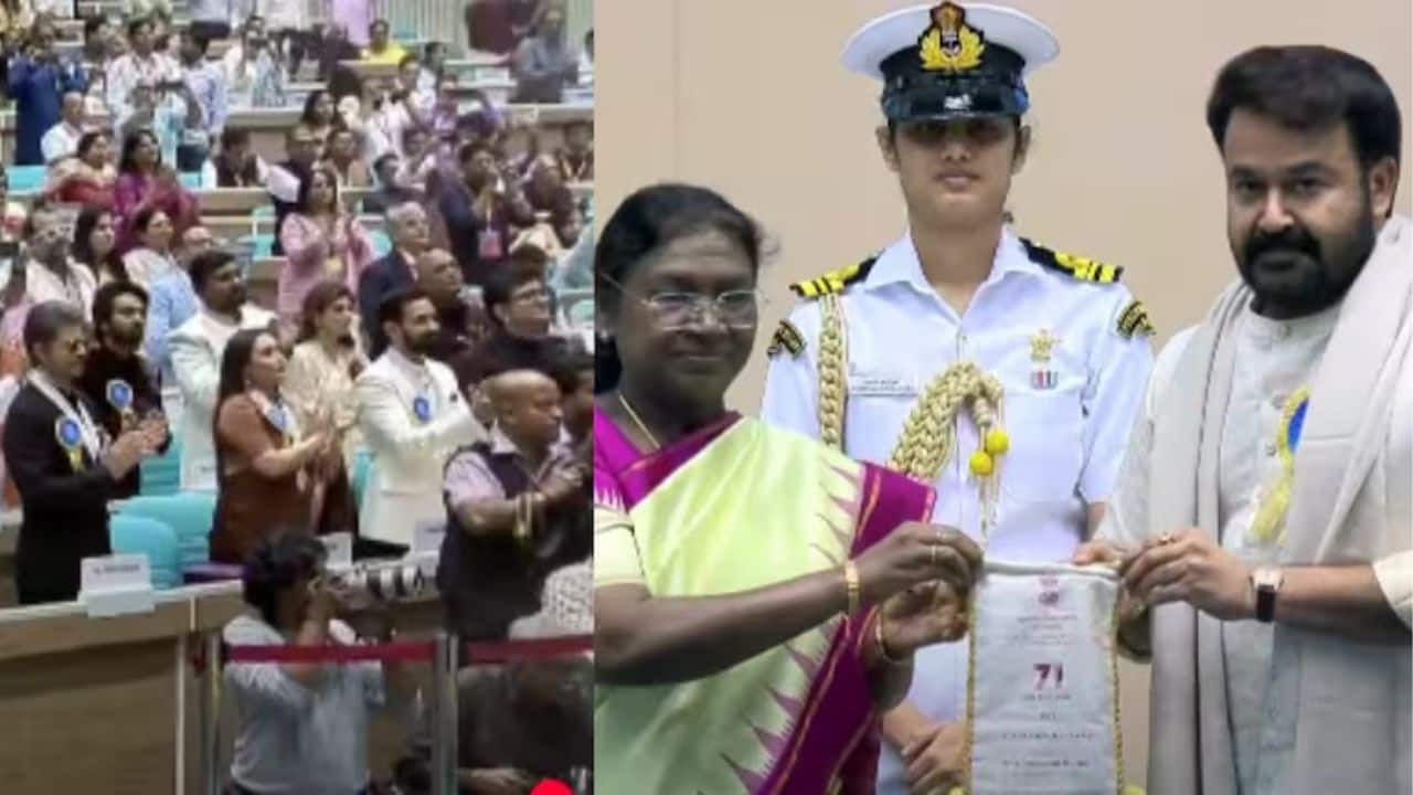 Mohanlal gets standing ovation The renowned Dadasaheb Phalke Award was given to legendary actor Mohanlal, who received a heartfelt standing ovation. The crowd erupted in cheers, honouring his remarkable decades-long contribution to Indian cinema. Mohanlal is well-known for his diverse performances and unwavering dedication, so his recognition at the ceremony was a very special occasion.