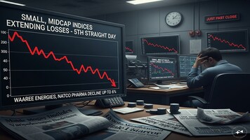 Small, midcap indices extend losses to 5th straight day mirroring benchmarks; Waaree Energies, Natco Pharma decline up to 6%