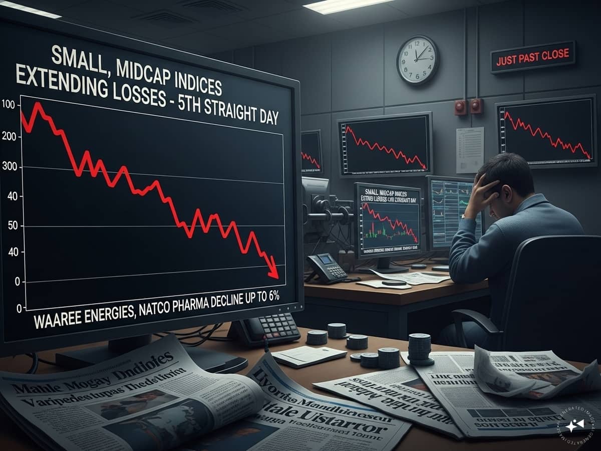 Small, midcap indices extend losses to 5th straight day mirroring benchmarks; Waaree Energies, Natco Pharma decline up to 6%