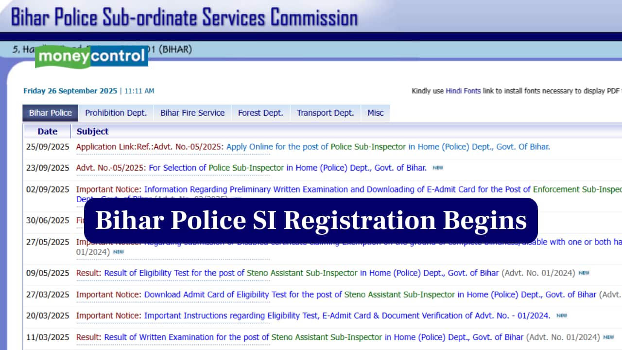 Bihar Police SI Registration 2025 begins for 1799 vacancies; check direct link to apply here
