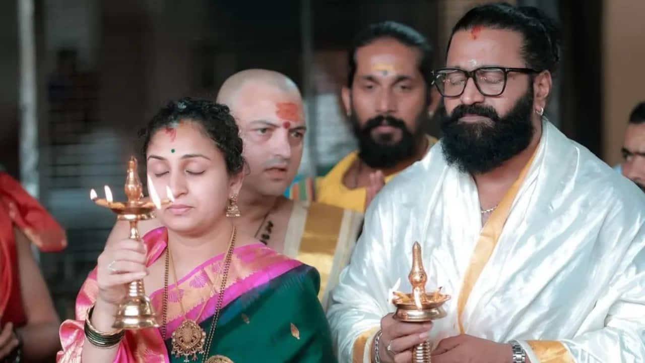 Rishab Shetty and wife visit Kollur Mookambika temple after Kantara: Chapter 1 trailer hits 107M views in 24 hours