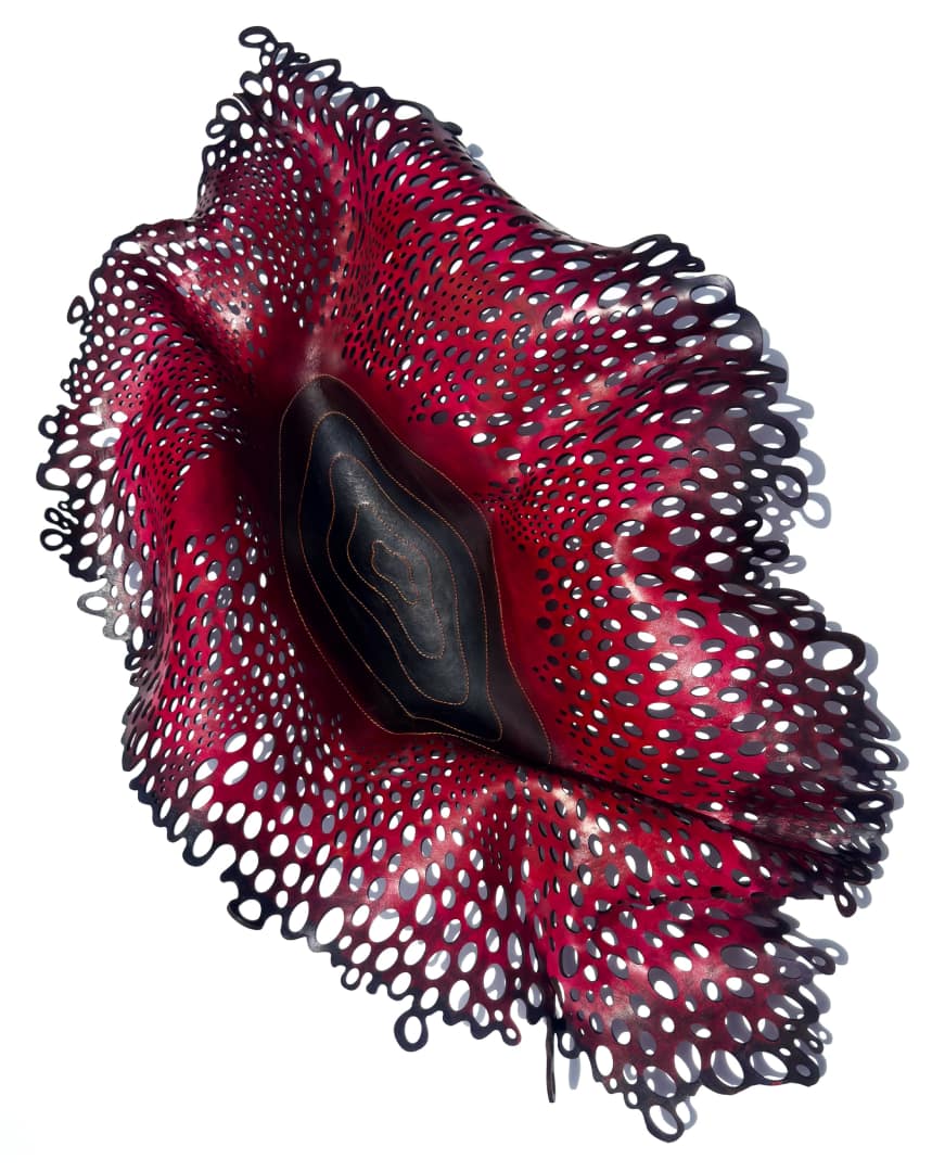 'Touching Venus: Contact' (above) has a counterpart in the show. Where this work seems open and accepting, 'Touching Venus: Containment' seems to capture the moment after contact where the leather is curled in on itself. Many of the works in this show draw attention to the sensuality and malleability of this material.