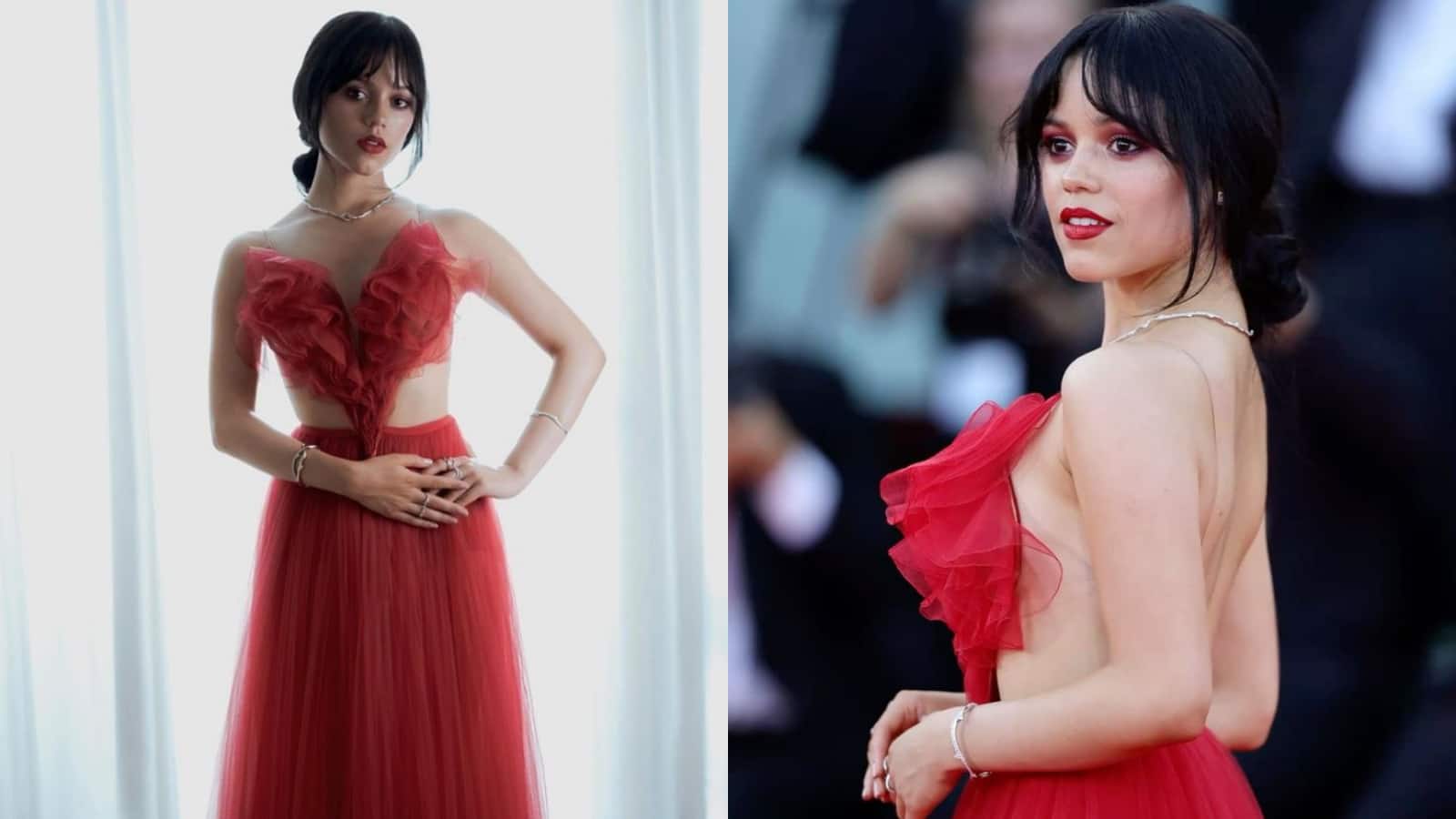 Venice Film Festival 2024 When Ortega hit Venice, she made sure nobody forgot it. Her custom Dior haute couture gown was a fiery red creation inspired by Winona Ryder’s wedding dress from Beetlejuice. Heart-shaped top, layers of red tulle, and Dior diamonds—it was drama from head to toe. The look practically begged to be photographed, and of course, it was. Venice Film Festival 2024 When Ortega hit Venice, she made sure nobody forgot it. Her custom Dior haute couture gown was a fiery red creation inspired by Winona Ryder’s wedding dress from Beetlejuice. Heart-shaped top, layers of red tulle, and Dior diamonds—it was drama from head to toe. The look practically begged to be photographed, and of course, it was.