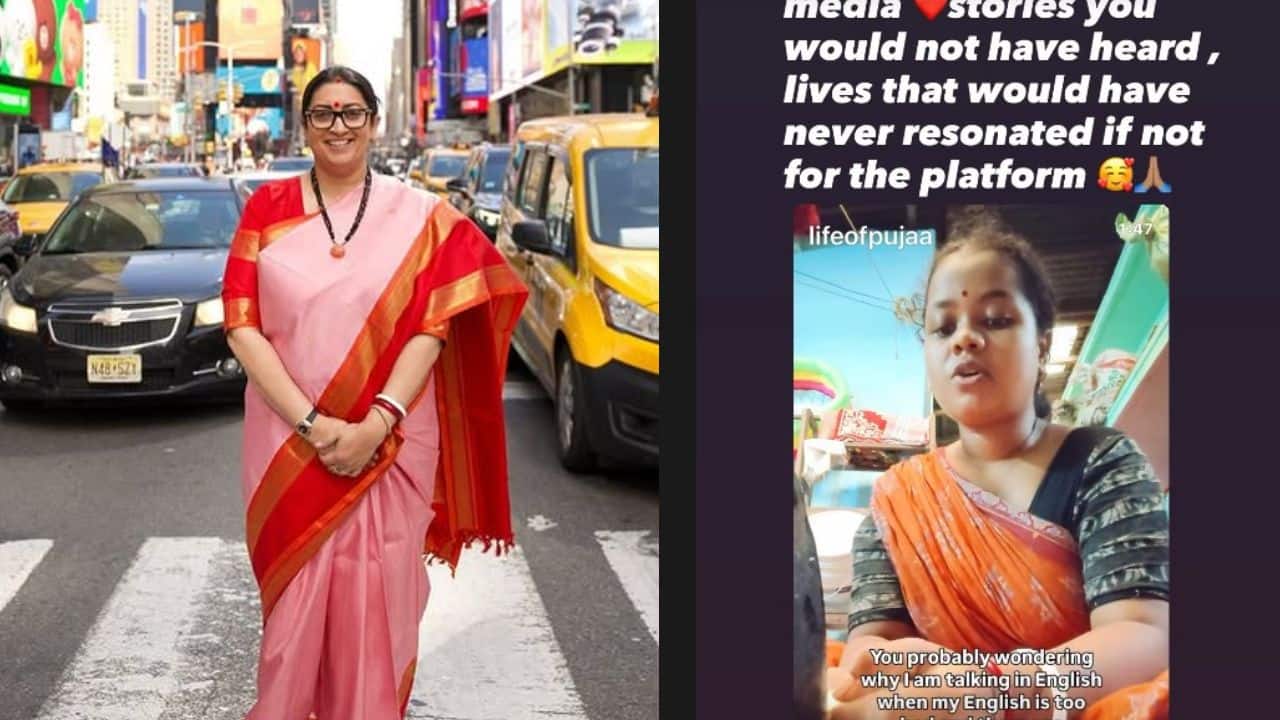 Smriti Irani shares video of a woman from village making videos on social media on English: Watch