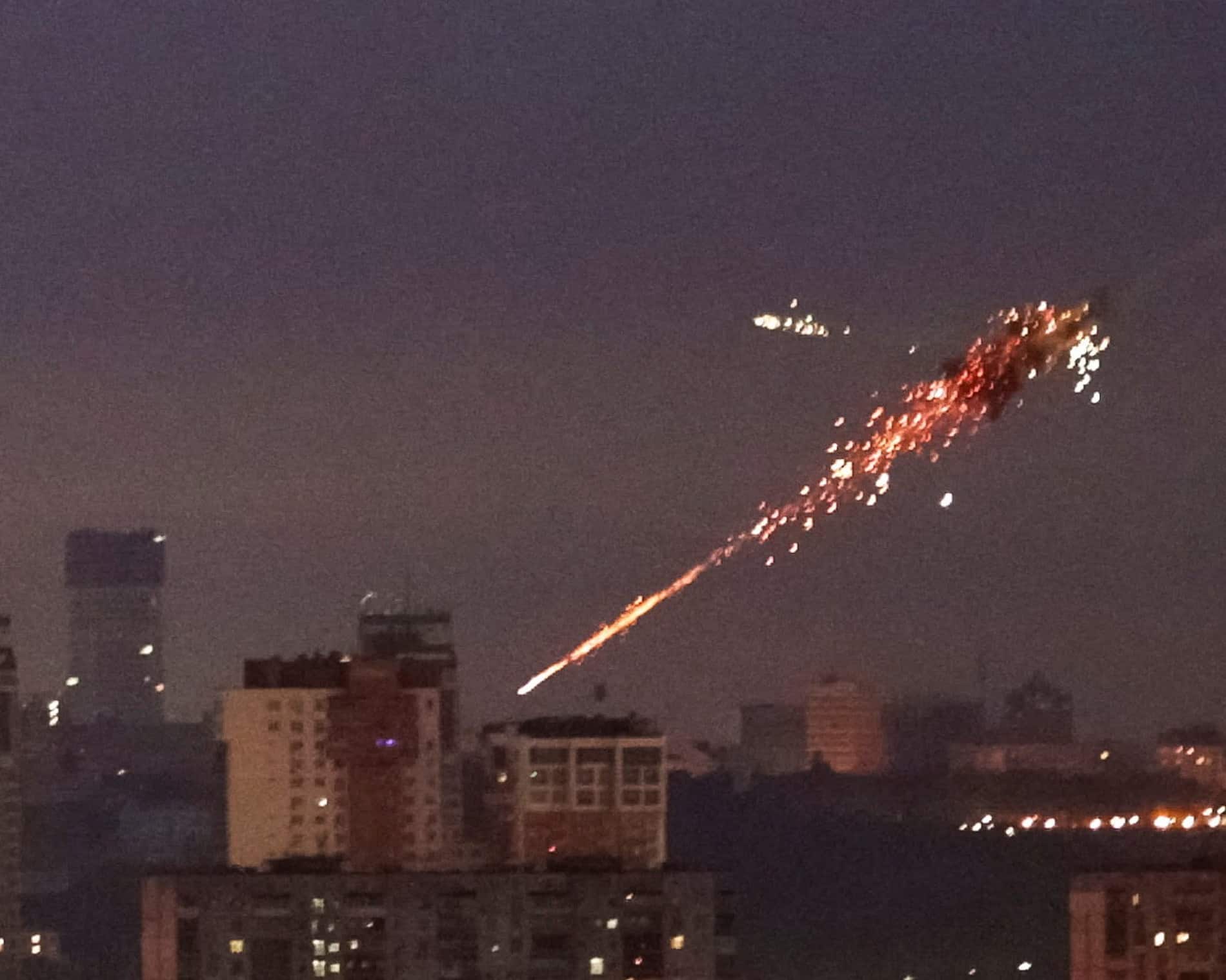 An missile in the sky over Kyiv amid Russia's attack on Ukraine. Photograph: Vladyslav Sodel/Reuters