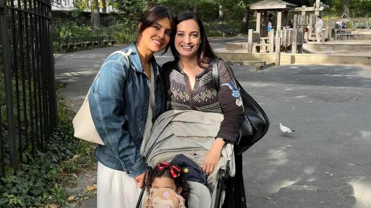 With Dia Mirza Dia Mirza was recently in NYC for the UN Secretary-General’s SDG Advocates Annual Meeting during the 80th UN General Assembly. The actress took some time off to meet her longtime friend Priyanka. The actress shared pics with Dia, joined by Malti in a stroller, hiding her face with a doll.