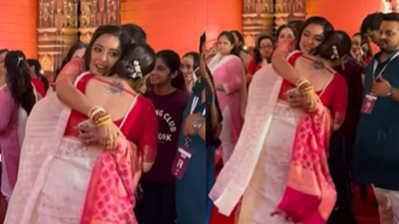 Rupali Ganguly and Sumona Chakravarti reunite at Durga Puja celebrations with a warm hug: Watch