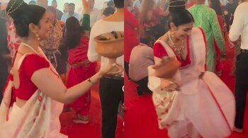 Tanisha Mukerji steals the show with Dhunuchi dance at Mumbai’s Durga Puja Pandal