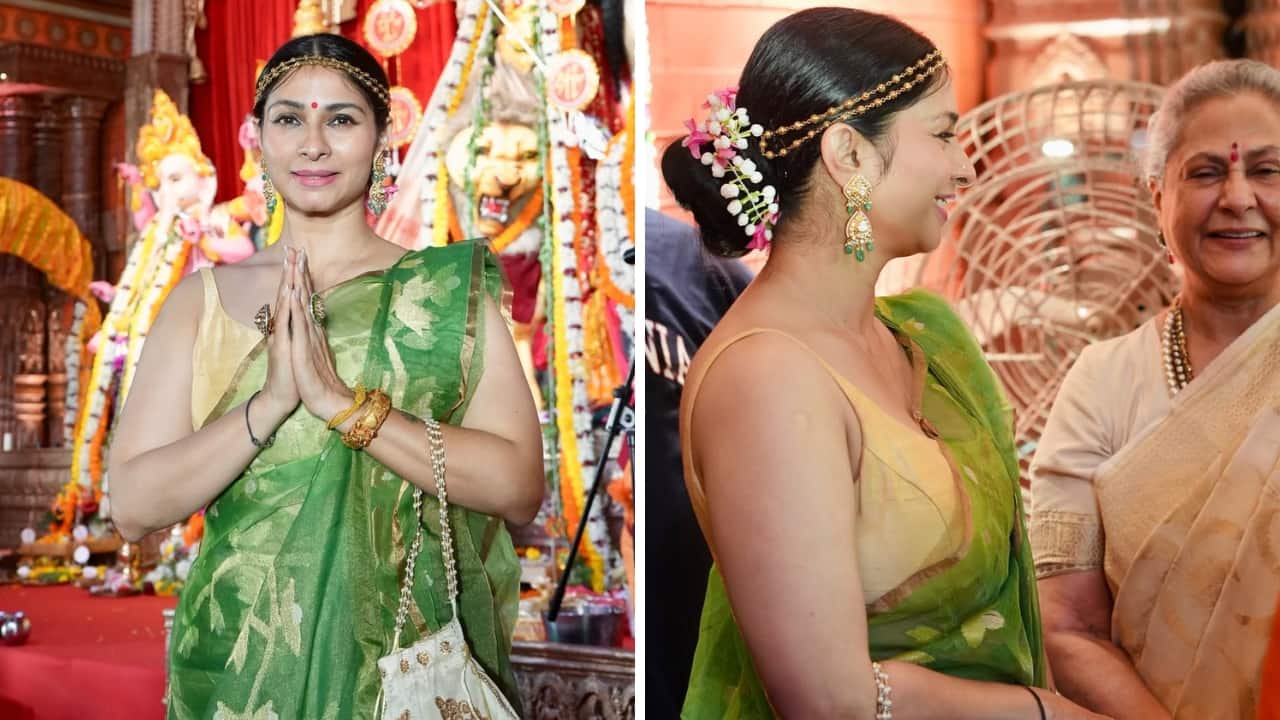 Gold Hair Chain Tanishaa Mukerji shows how to add extra sparkle by accessorising her hair with a gold-beaded hair chain worn like a band over the top of her head. She also styled her bun with gajra for a fresh and fabulous finish.(Image: Instagram)