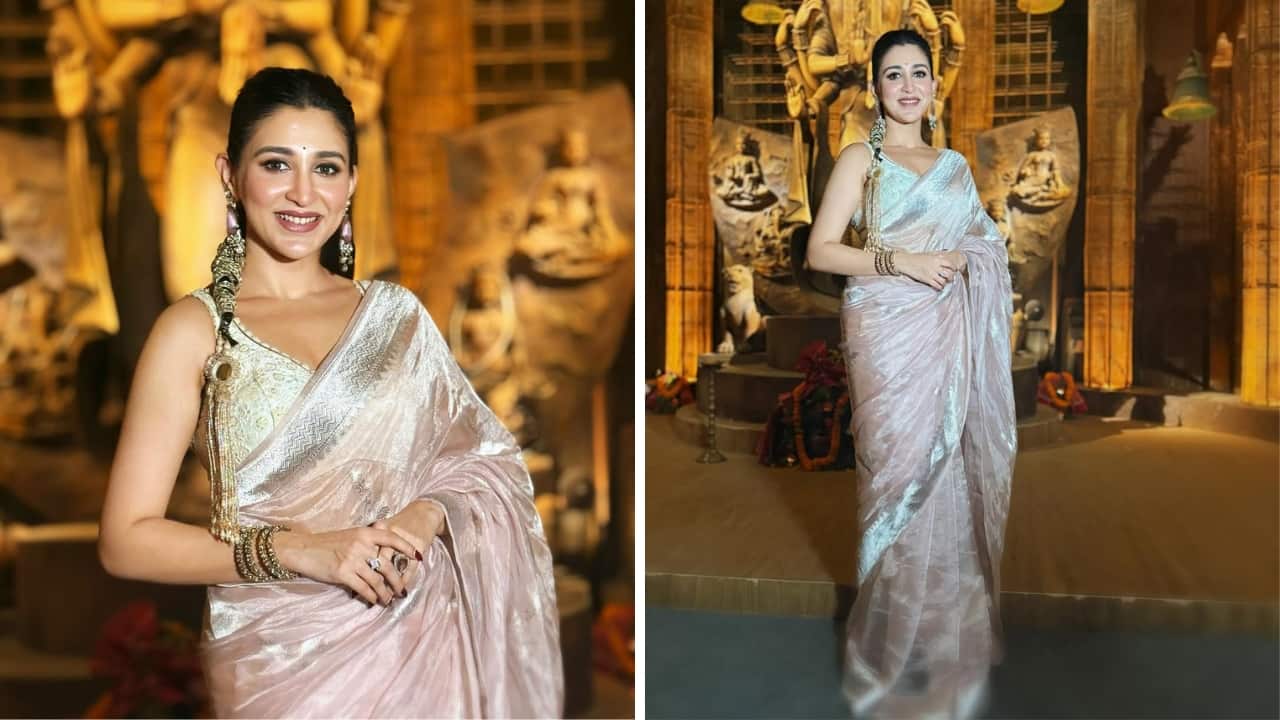 Statement Earrings Wearing a pair of dazzling earrings and skipping the necklace is also a great idea. Oindrila Sen looks stunning in her luxurious drape, styled with sparkling bangles and rings.(Image: Instagram)