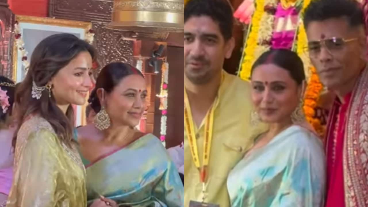Alia Bhatt, Karan Johar share candid moments with Rani Mukerji at their grand Durga Puja pandal - watch videos