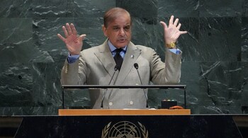 Pakistan's Prime Minister Shehbaz Sharif speaks during the General Debate of the United Nations General Assembly at UN headquarters in New York City on September 26, 2025. (Photo by TIMOTHY A. CLARY / AFP)