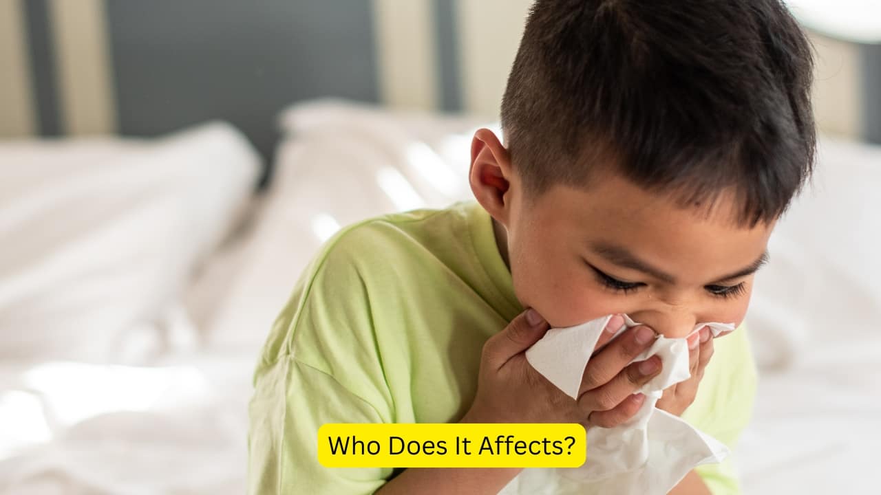 Who Does It Affects? There does not exist any gender or age predilection, anyone may have allergic rhinitis. The main symptom of a nasal allergy is paroxysmal sneezing. The affected individual begins sneezing ten to twenty times, along with the presence of watery nasal discharge. (Image: Canva)