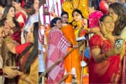 Kajol celebrates Dussehra with Sindoor Khela at North Bombay Pandal, performs rituals with daughter Nysa