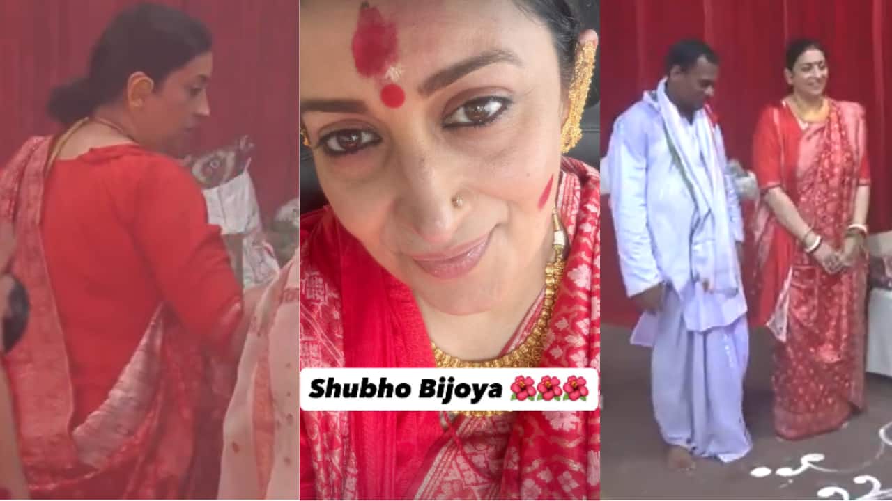 Smriti Irani celebrates Subho Bijoya, joins Dhunuchi Naach at Durga Puja- Watch video