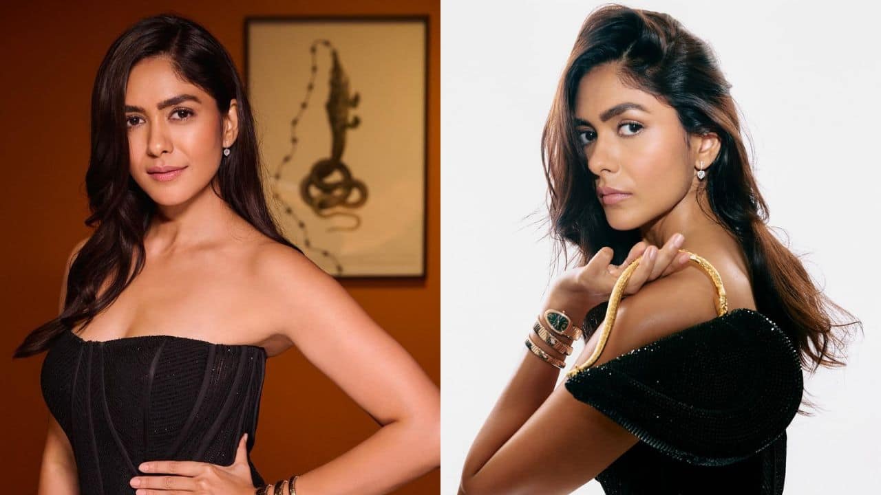 In these pictures, Mrunal Thakur is still the epitome of style at the Serpenti Infinito Exhibition by Bvlgari. While the artwork of a serpent in the background subtly ties into the evening's theme, she poses elegantly on the left in her black corset gown, her natural charm enhanced by soft waves and minimal makeup. She adopts a more dramatic and editorial stance on the right, emphasising her stylish black clutch and the renowned Serpenti watch and jewellery. The images collectively present her as a luxury fashion icon and a red carpet beauty. In these pictures, Mrunal Thakur is still the epitome of style at the Serpenti Infinito Exhibition by Bvlgari. While the artwork of a serpent in the background subtly ties into the evening's theme, she poses elegantly on the left in her black corset gown, her natural charm enhanced by soft waves and minimal makeup. She adopts a more dramatic and editorial stance on the right, emphasising her stylish black clutch and the renowned Serpenti watch and jewellery. The images collectively present her as a luxury fashion icon and a red carpet beauty.