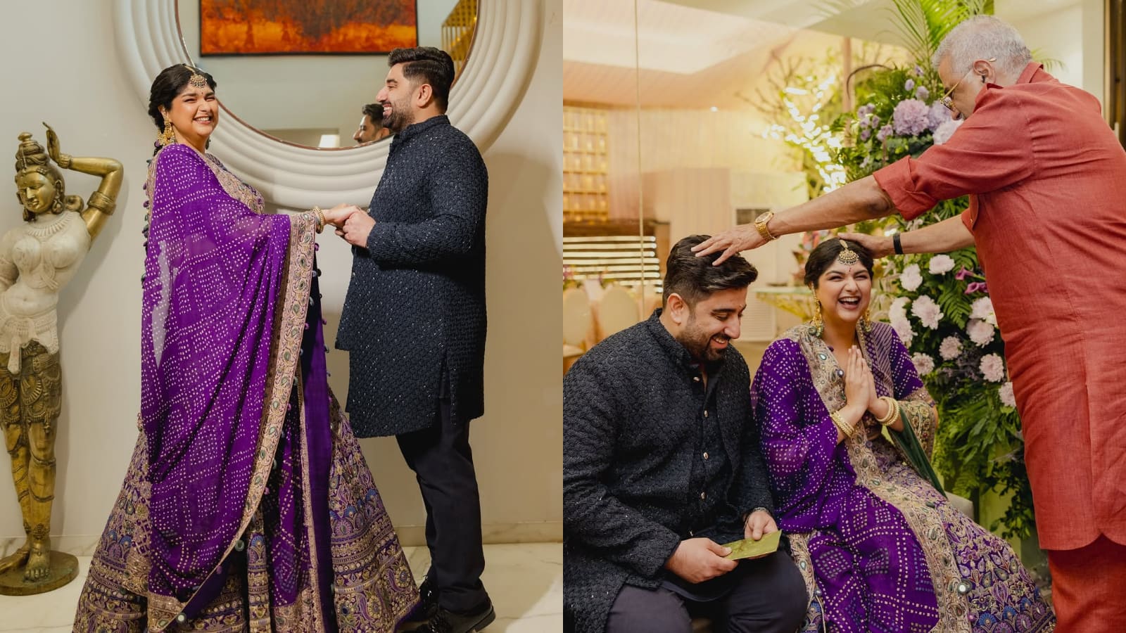 Anshula Kapoor stuns in purple lehenga at engagement, shares pics with sisters Janhvi Khushi and brother Arjun