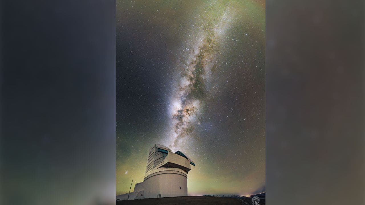 A Milky Road to the Rubin Observatory:  The Vera C. Rubin Observatory will scan the sky nightly, capturing shifting cosmic events like supernovas, asteroids, and comets while mapping our ever-evolving universe. (Image: NASA/NSF, DOE, Rubin Obs., Paulo Assunção Lago (Rubin Obs.)
