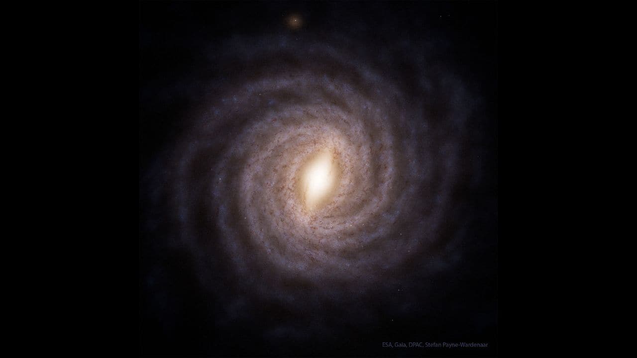 Gaia Reconstructs a Top View of our Galaxy: ESA’s Gaia mission mapped over a billion stars, revealing the Milky Way’s spiral arms, central bar, and dusty, star-filled disk from a top-down perspective. (Image: NASA/ESA, Gaia, DPAC, Stefan Payne-Wardenaar)