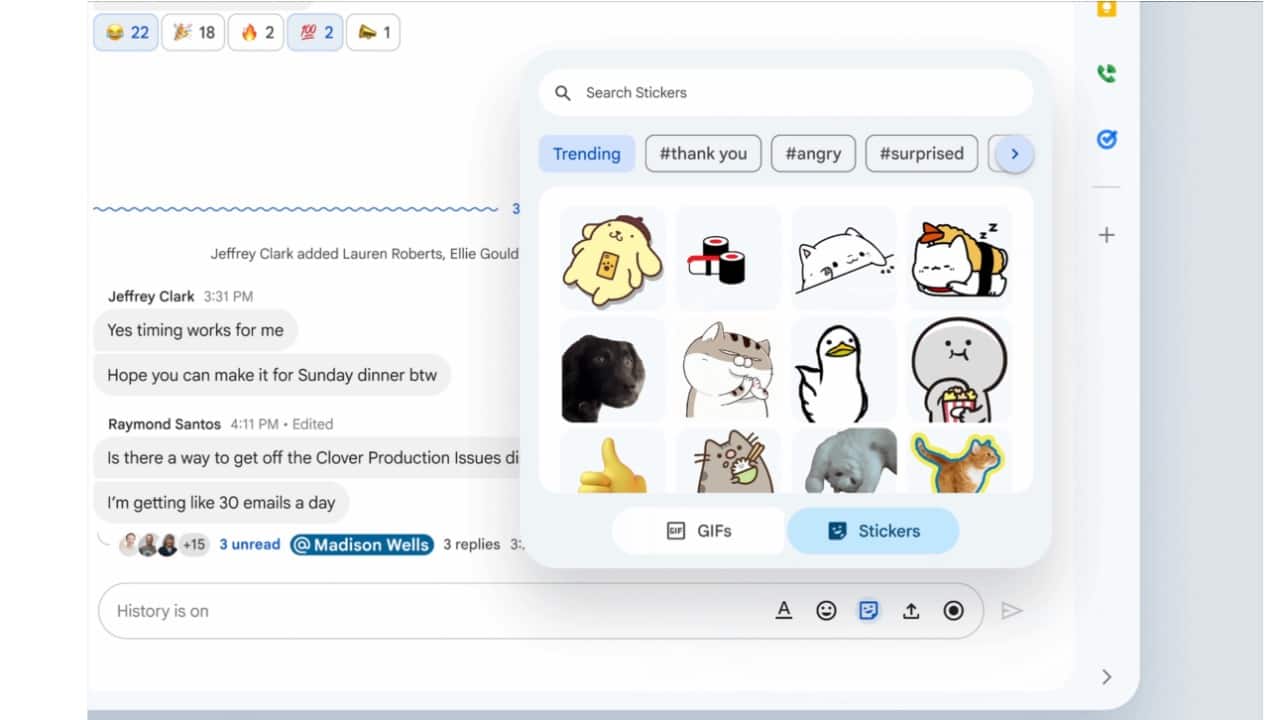 Google Chat adds stickers to make work conversations more expressive