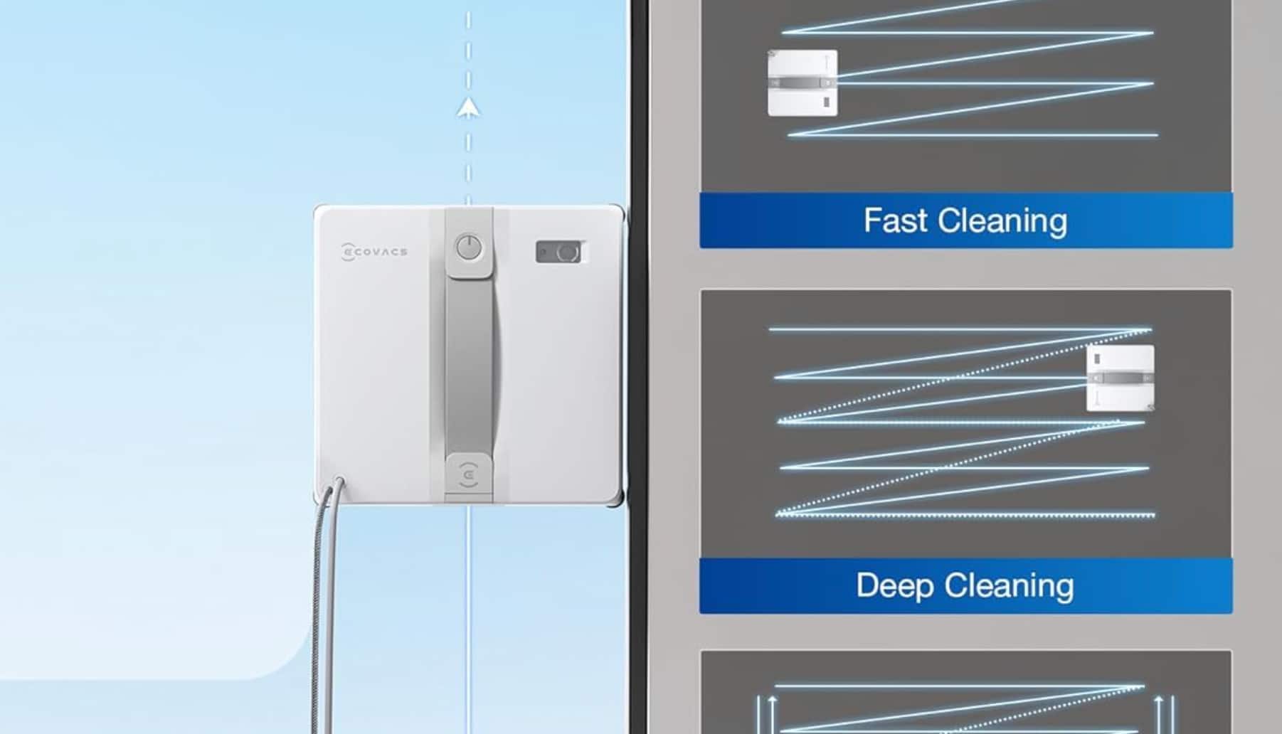  ECOVACS WINBOT Window Cleaning Robot The ECOVACS WINBOT is a compact window cleaning robot with dual nozzles, ultrasonic spray, and intelligent path planning. Priced at ₹19,999, it offers 67 percent off from ₹59,999. The product has a 4.0-star rating and includes a 9-stage protection system and anti-slipping design for safe, efficient cleaning.