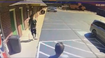 The footage shows motel owner, Rakesh Ehagaban, walking toward a man involved in the commotion and asking, “Are you all right, bud?” Moments later, the accused is seen raising a firearm and shooting the motel owner in the head. (Image credit: @vani_mehrotra/X)
