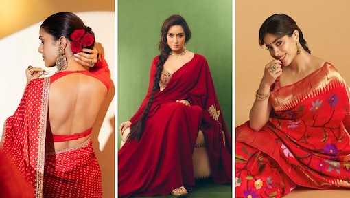 Best red saree looks with stylish blouse designs for Karwa Chauth 2025