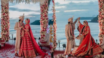 In the first photo, the newlyweds are seen posing gracefully together, exuding pure joy and contentment.