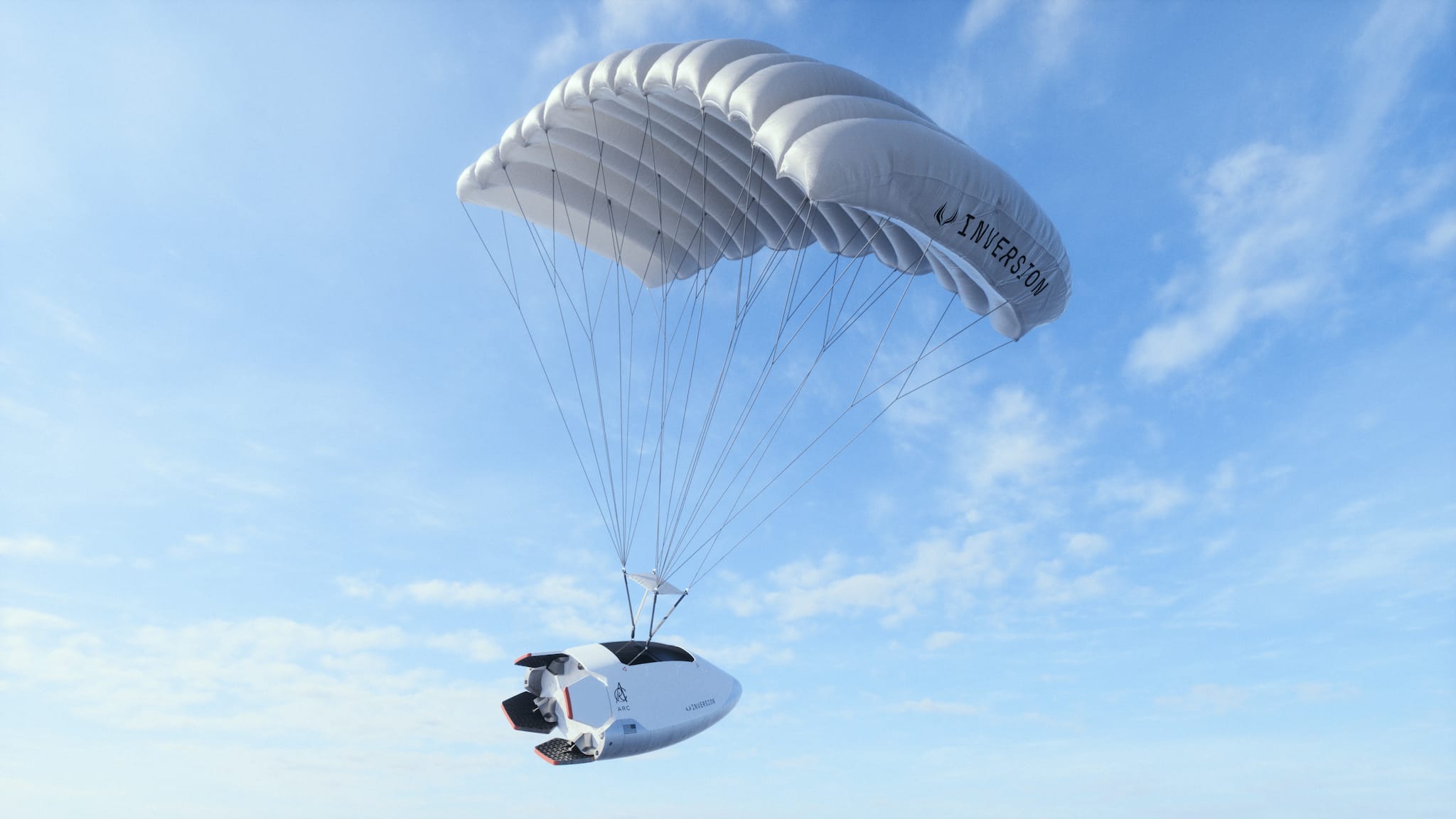 Parachutes aid a smooth landing, ensuring safe retrieval and rapid redeployment. (Image: Inversion)