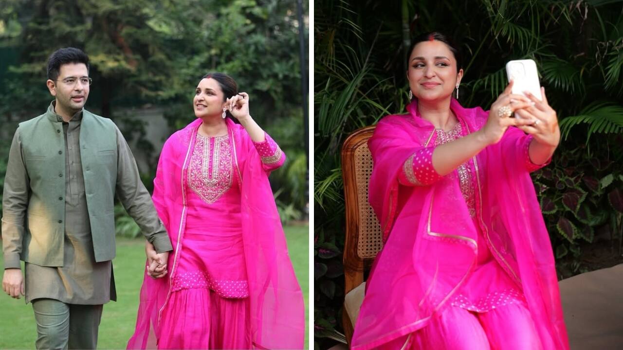 Parineeti Chopra Parineeti Chopra looked stunning as she celebrated Karwa Chauth last year in a hot pink sharara. The short kurta featured beautiful embroidery, while the flared bottoms looked both comfy and trendy. She completed the look with a matching dupatta. (Image: Instagram)