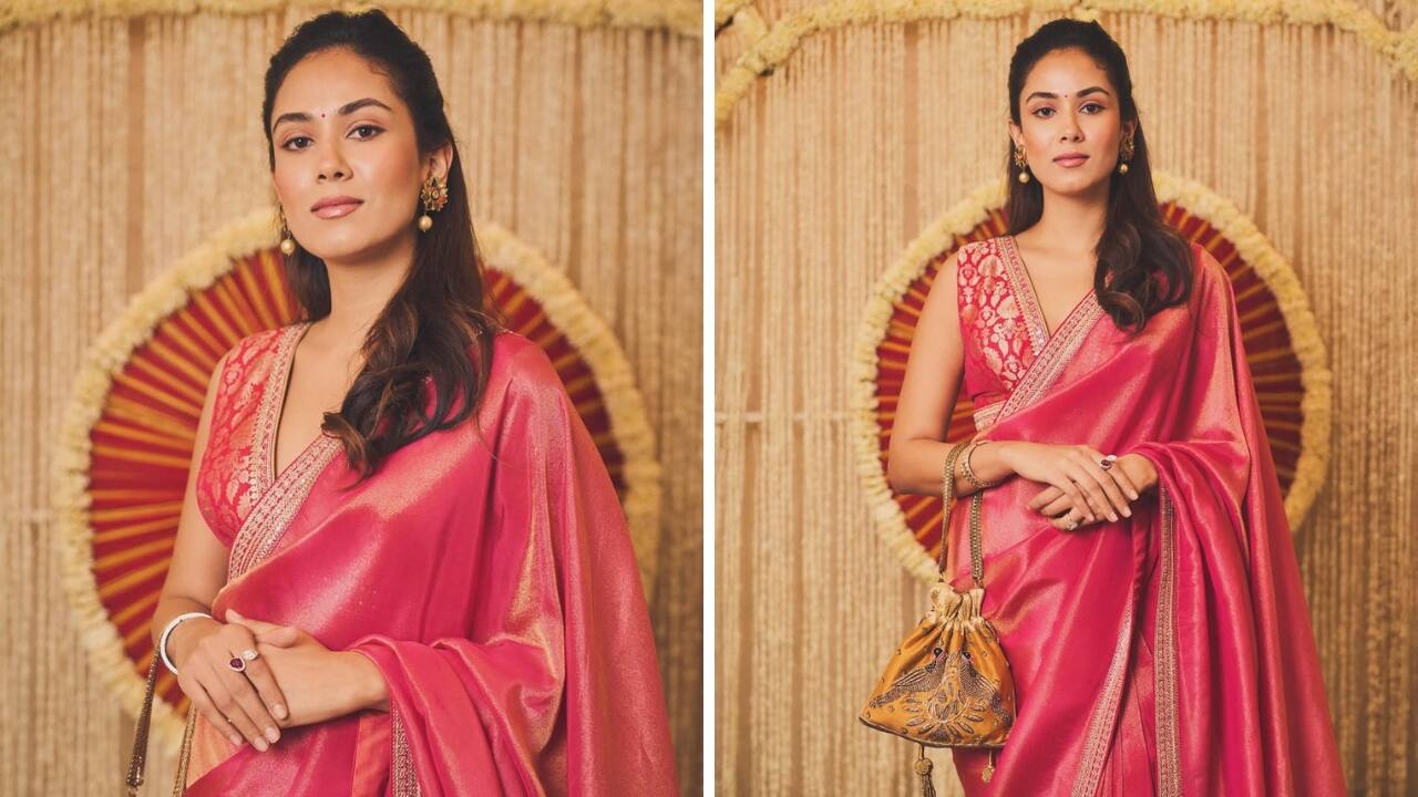 Mira Kapoor Mira Kapoor looked elegant in a bespoke georgette tissue saree paired with an intricately embroidered brocade blouse. The heritage creation was accessorised with a striking potli bag and dainty designer jewellery. (Image: Instagram)