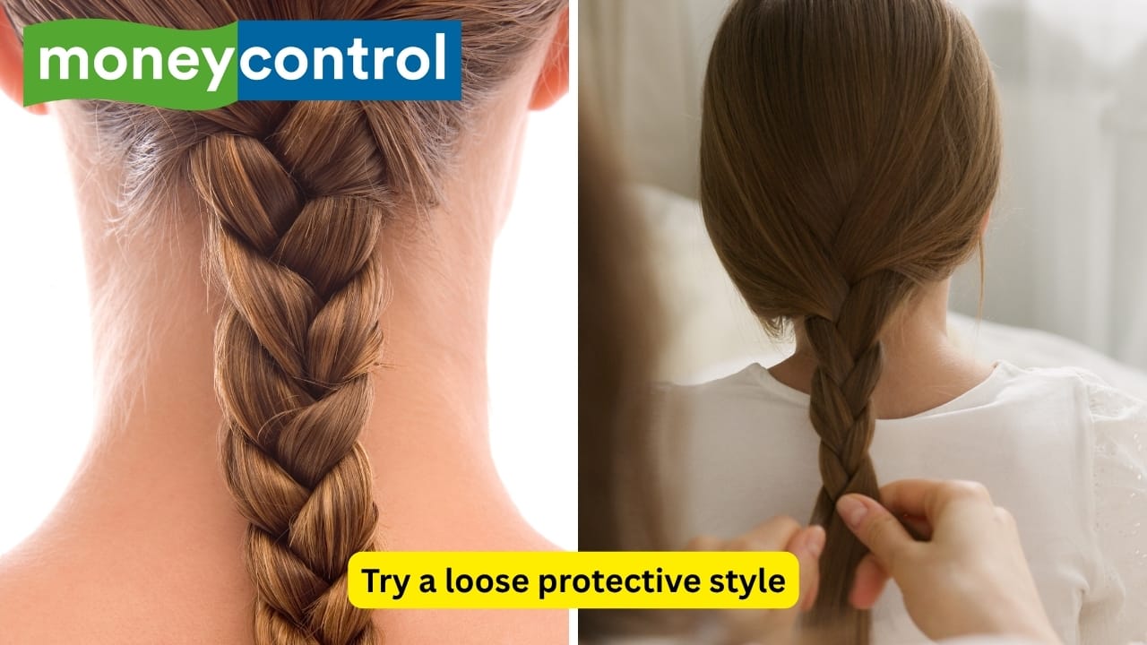 Try a loose protective style Once you have brushed out your hair for bed, you may want to place it in a loose braid, bun, or twist, as this will keep your hair from tangling while you shift and turn your head while you’re sleeping. Avoid any tight styles that pull on the scalp, as tight pulling hair styles can create damage to your scalp and hair. (Image: Canva)