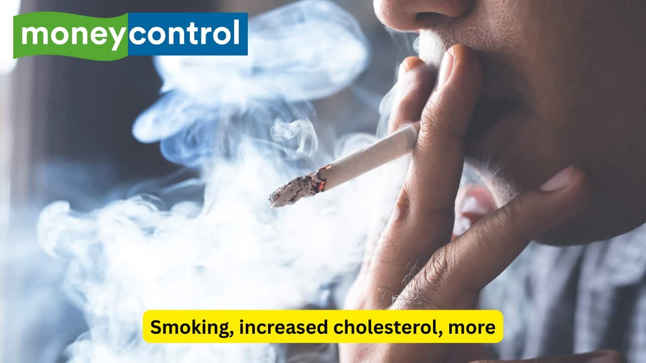 Smoking, increased cholesterol, more It has also been seen that the influence of stress of cardiovascular health is comparable to traditional risk factors like smoking, deranged lipid profile (abnormally elevated cholesterol or fat levels), and increased blood pressure levels (hypertension), along with diabetes. (Image: Canva)
