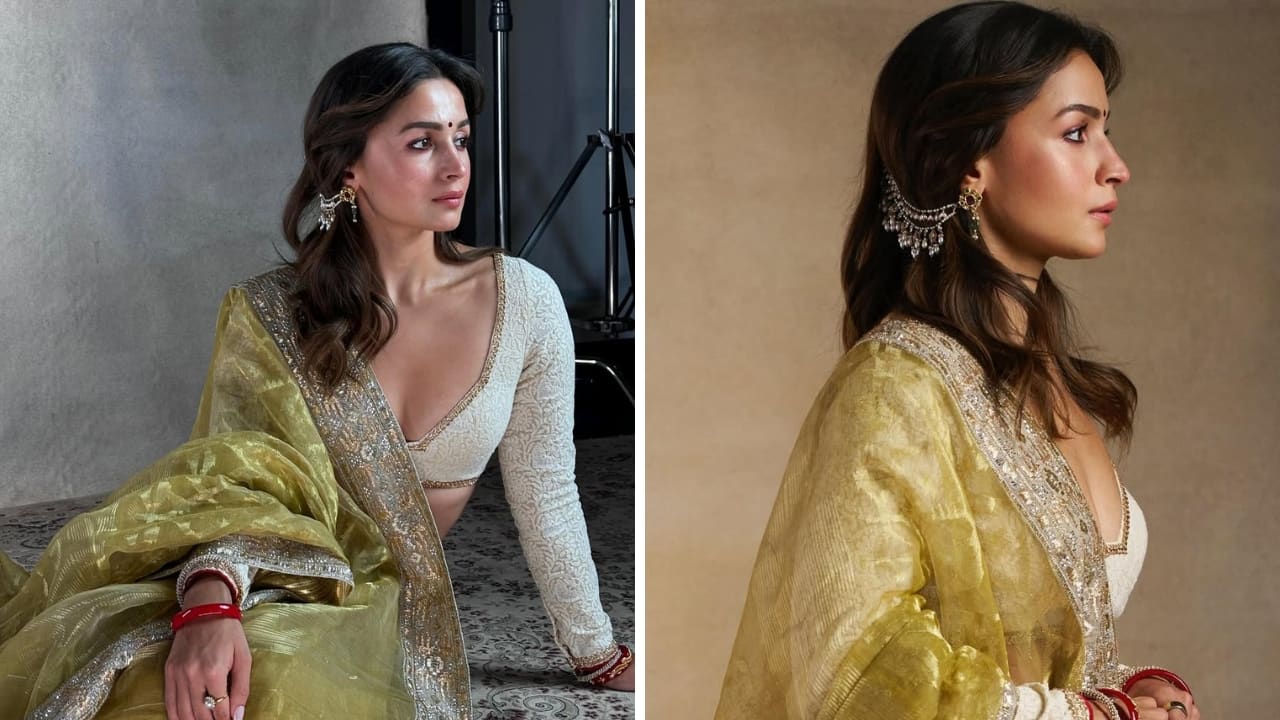 Alia Bhatt Alia Bhatt stunned recently in her desi look, wearing a jamdani saree by Abu Jani Sandeep Khosla. However, what stole the show were her vintage kanautis (ear chains) that elevated the look. They were sourced from Alia’s stylist Rhea Kapoor’s mother, Sunita Kapoor. (Image: Instagram)