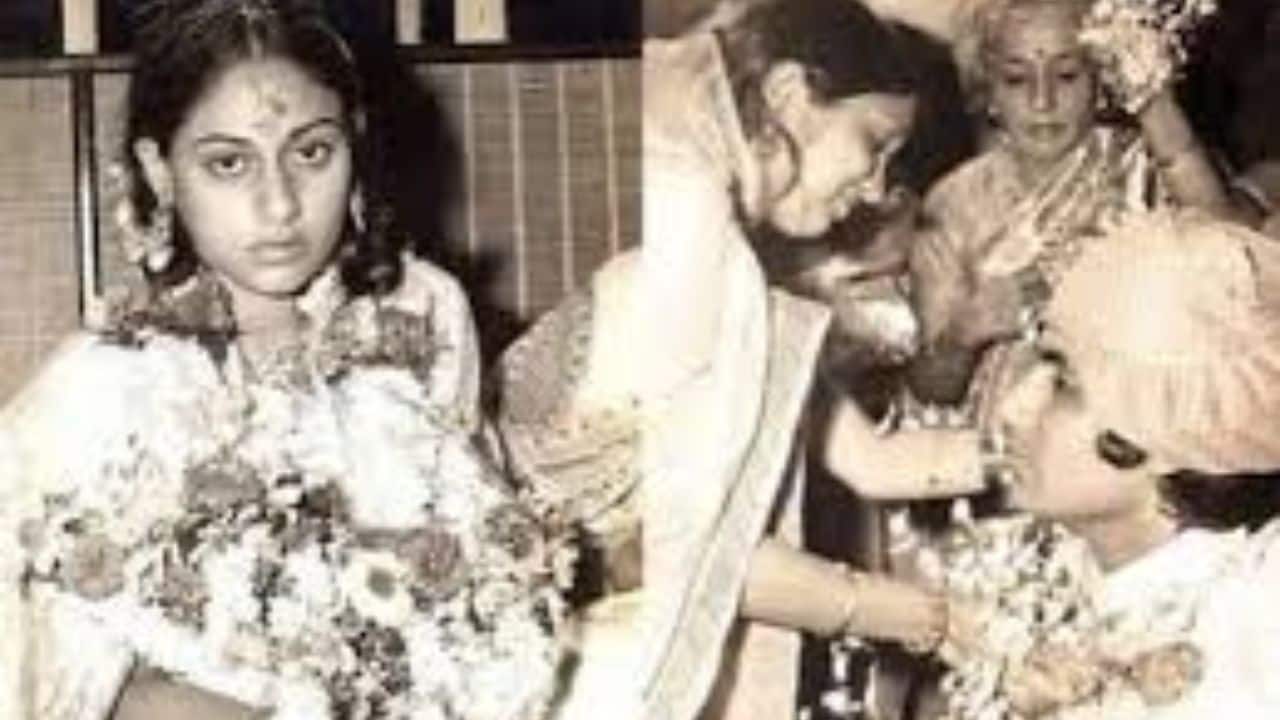  Jaya looked radiant in a traditional red saree, complete with gold jewelry and a shy smile that captured the essence of the era.