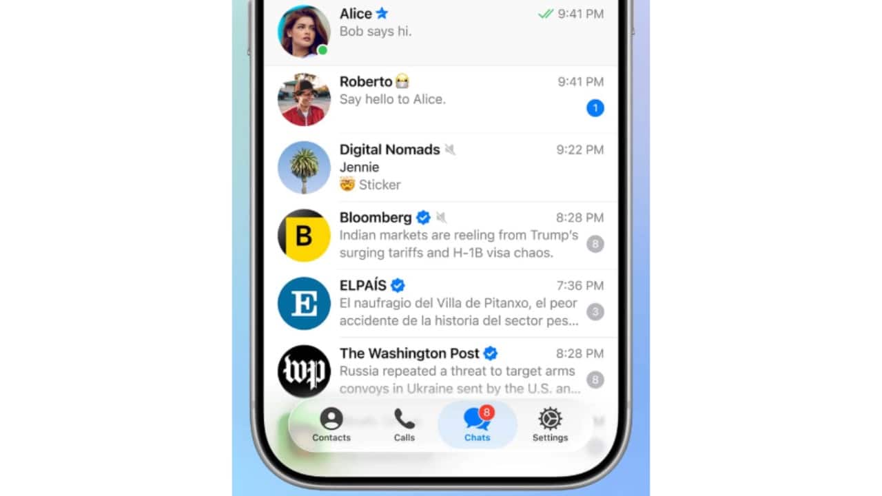 Liquid Glass Interface for iOS 26 Telegram for iOS introduces an upgraded Liquid Glass interface aligned with Apple’s iOS 26 design. The bottom navigation bar, keyboard, and sticker panel now feature translucent elements and a refraction effect, creating a smoother, more immersive experience. Liquid Glass Interface for iOS 26 Telegram for iOS introduces an upgraded Liquid Glass interface aligned with Apple’s iOS 26 design. The bottom navigation bar, keyboard, and sticker panel now feature translucent elements and a refraction effect, creating a smoother, more immersive experience.