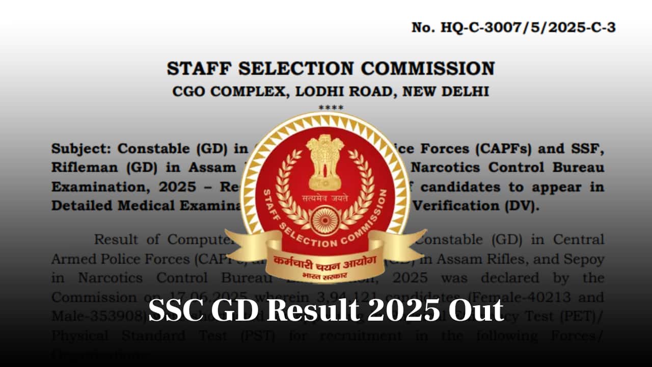 SSC GD Result 2025 OUT @ ssc.gov.in: 1.2 lakh candidates qualify for DME/DV, Result PDF link here