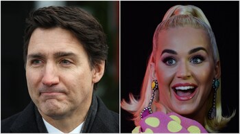 Justin Trudeau (L) and Katy Perry