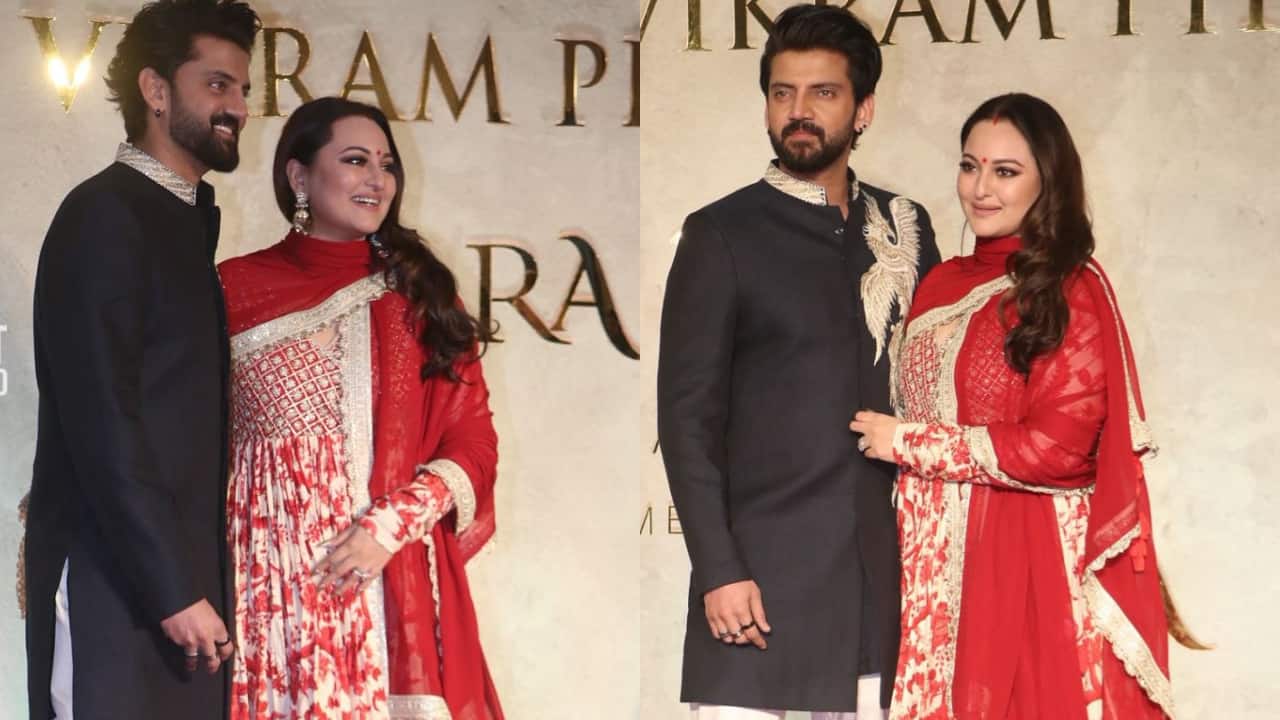 Is Sonakshi Sinha pregnant? Actress fuels rumours by covering her belly while posing with husband Zaheer Iqbal at Vikram Phadnis' event