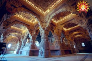 The first floor comprises five intricately designed halls – Nritya Mandap, Rang Mandap, Sabha Mandap, Prarthana Mandap, and Kirtan Mandap. At its centre, marble idols of Lord Ram, Mata Sita, Lord Hanuman, and Lord Ram’s brothers – Bharat, Lakshman, and Shatrughan – are enshrined. (Photo: X)