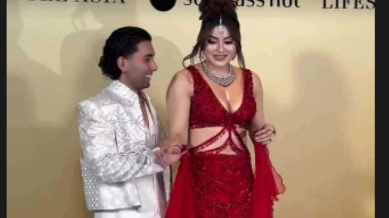 Urvashi Rautela turns heads in Rs 16 lakh Red Lehenga at a glittering Diwali bash