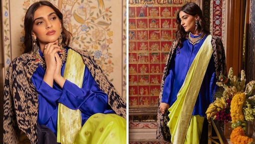 Sonam Kapoor swaps blouse for a relaxed shirt with her festive saree: PICS