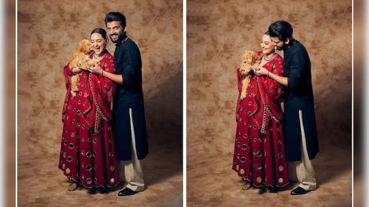 Sonakshi Sinha dazzled in a deep red suit embellished with mirror work, adding a touch of sparkle to her festive style. The bold hue perfectly complemented her confident personality, while the sindoor and statement earrings gave her look a beautiful, traditional finish. Sonakshi’s look was the perfect blend of classic and edgy. 