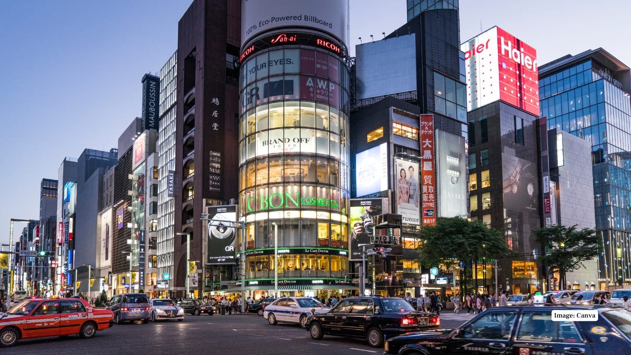 4. Ginza, Tokyo, Japan The luxury retailing centre of Tokyo Ginza glitters with the shining lights, neon lights, and a combination of modernity and tradition to provide an elegant blend of the two. (Image: Canva)