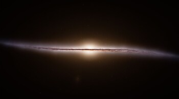 A model image of what our home galaxy, the Milky Way, might look like edge-on, against a pitch-black backdrop. (Image: ESA)